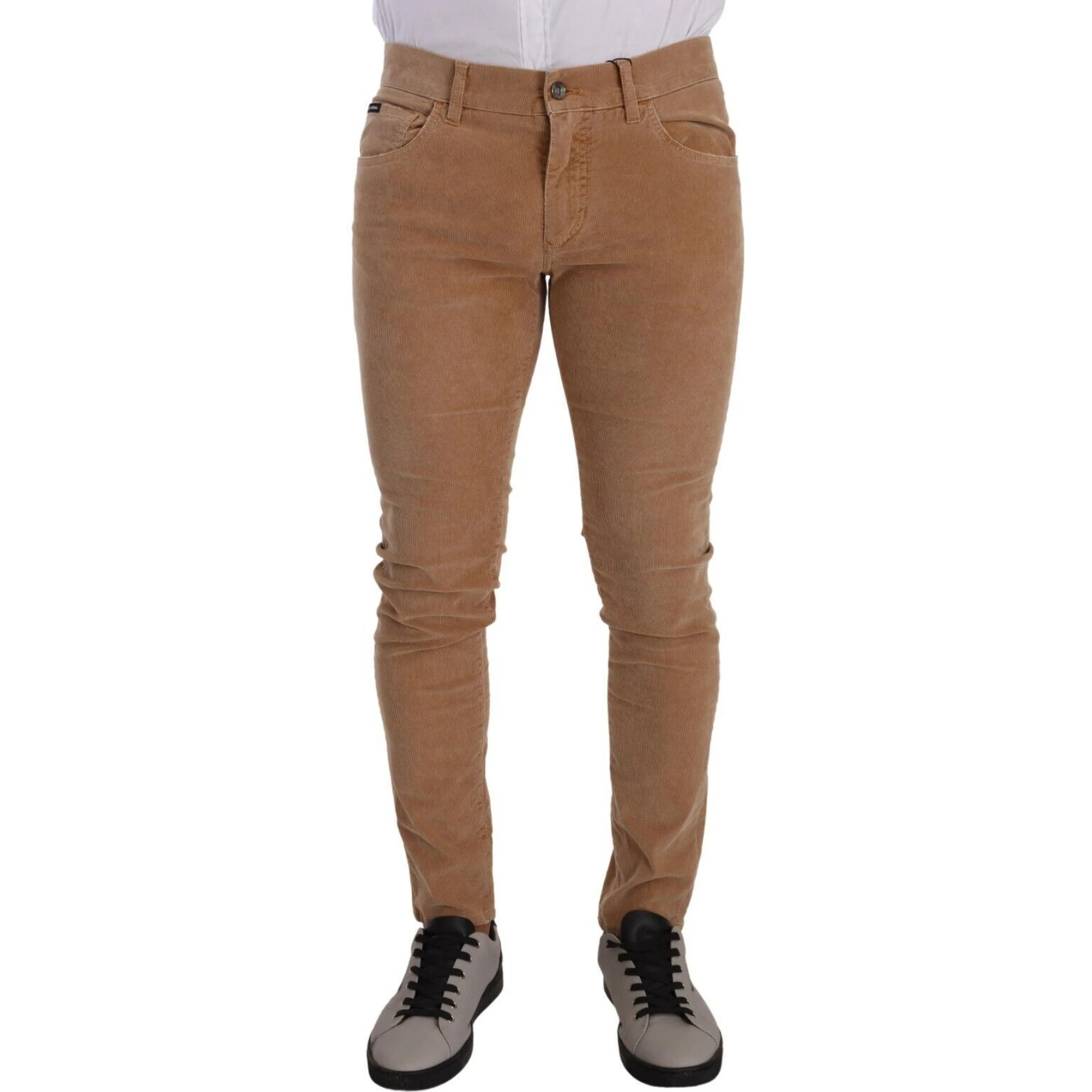 Brown Corduroy Cotton Skinny Slim Fit Jeans