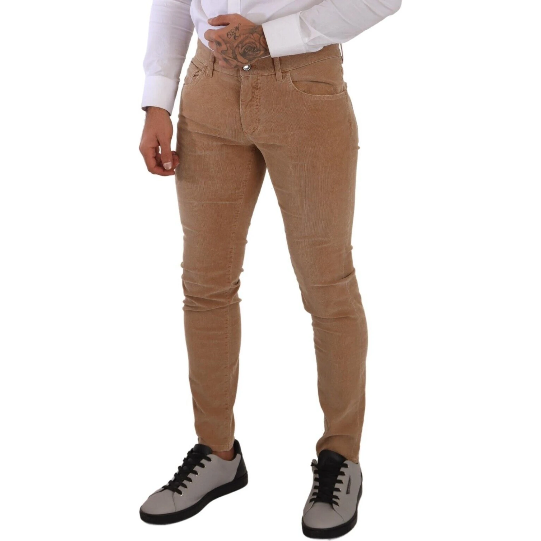 Brown Corduroy Cotton Skinny Slim Fit Jeans