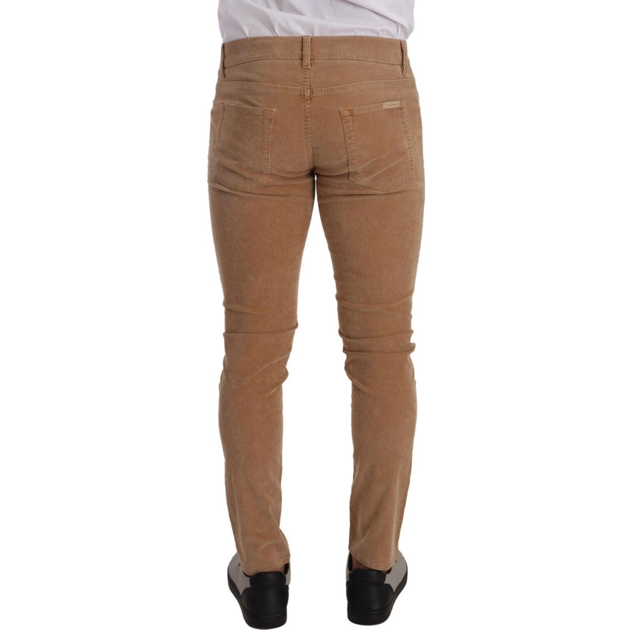 Brown Corduroy Cotton Skinny Slim Fit Jeans