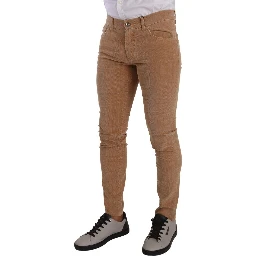 Brown Corduroy Cotton Skinny Slim Fit Jeans