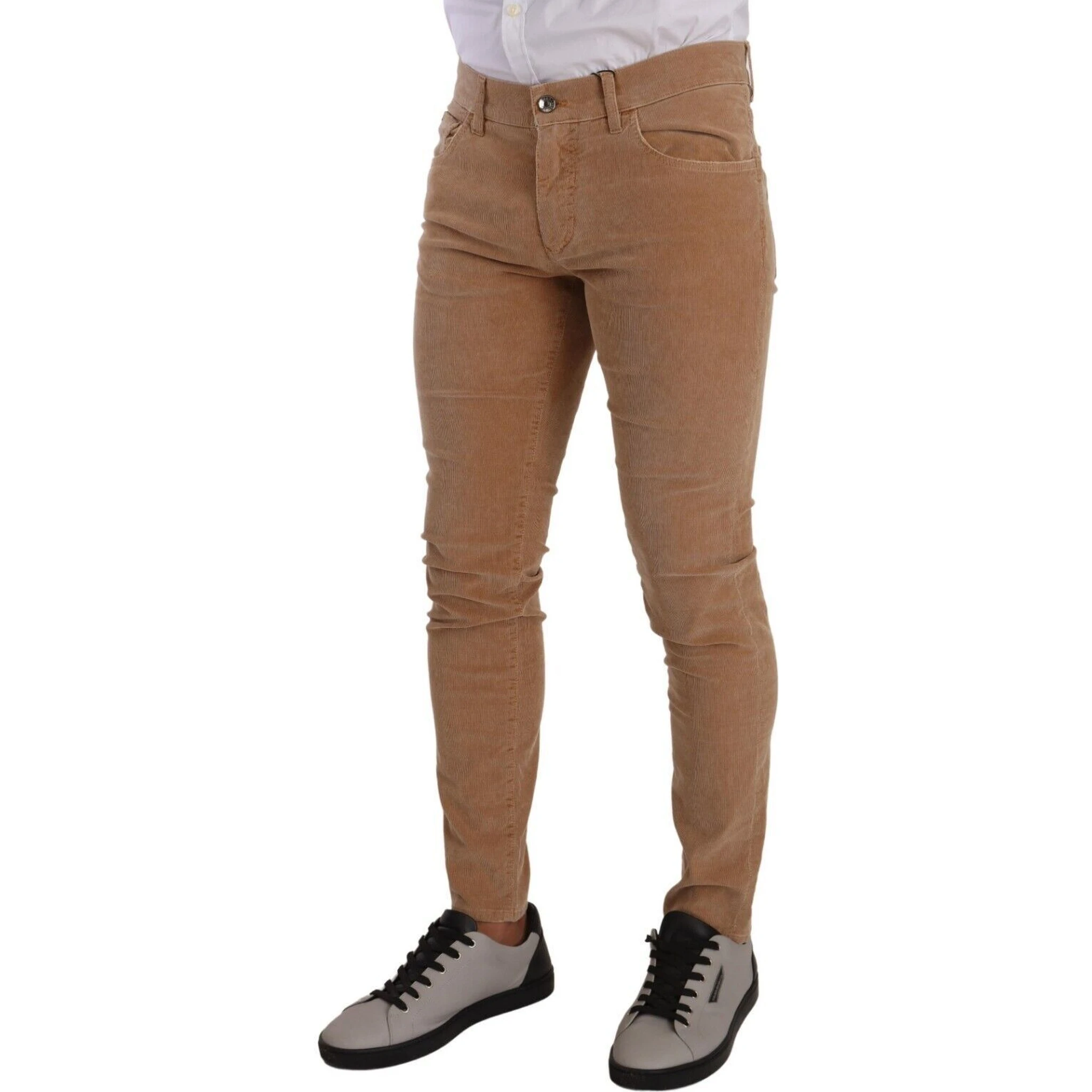 Brown Corduroy Cotton Skinny Slim Fit Jeans