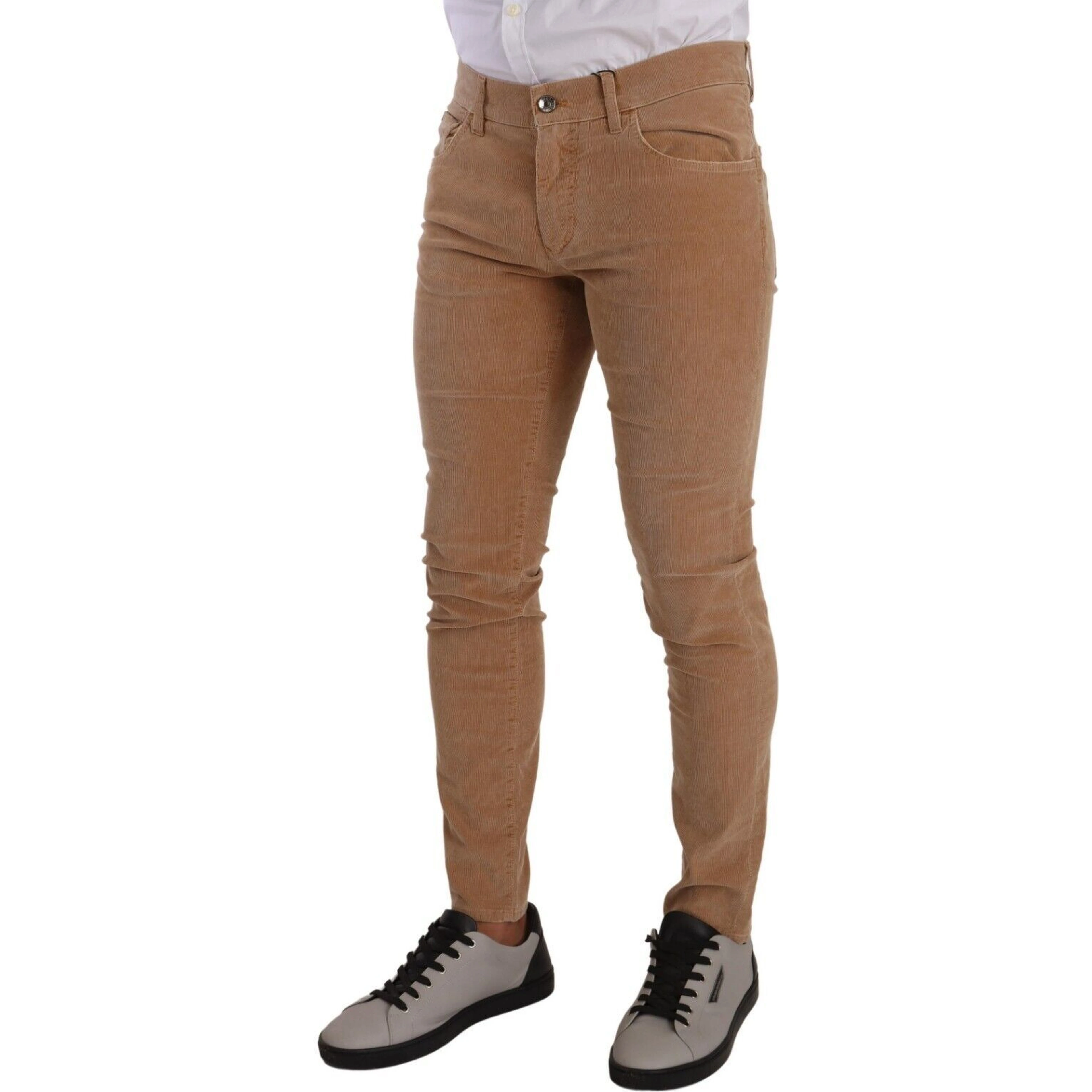 Brown Corduroy Cotton Skinny Slim Fit Jeans