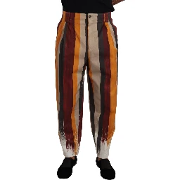 Multicolor Striped Cotton Tapered Trouser Pants