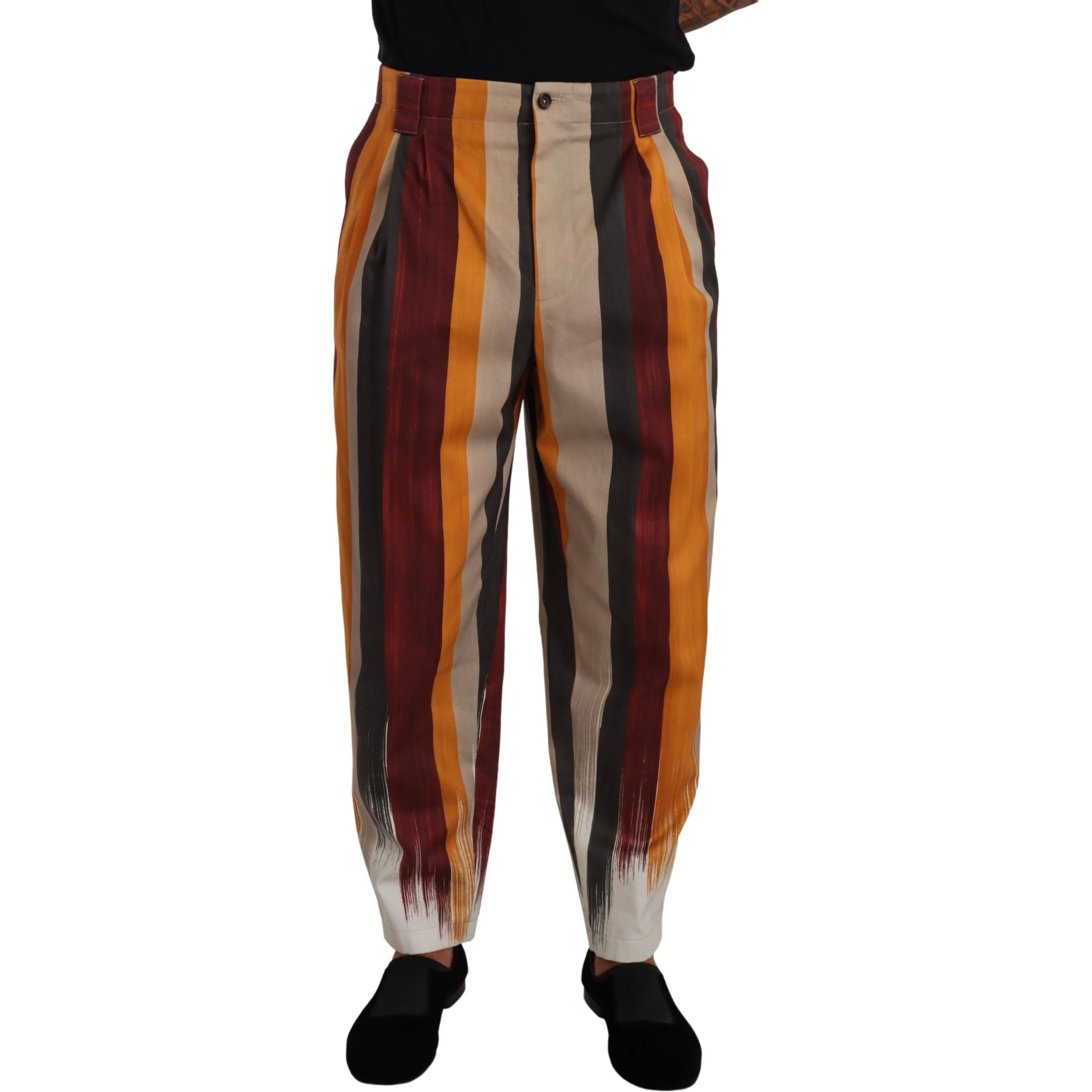 Multicolor Striped Cotton Tapered Trouser Pants