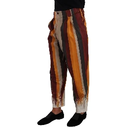 Multicolor Striped Cotton Tapered Trouser Pants