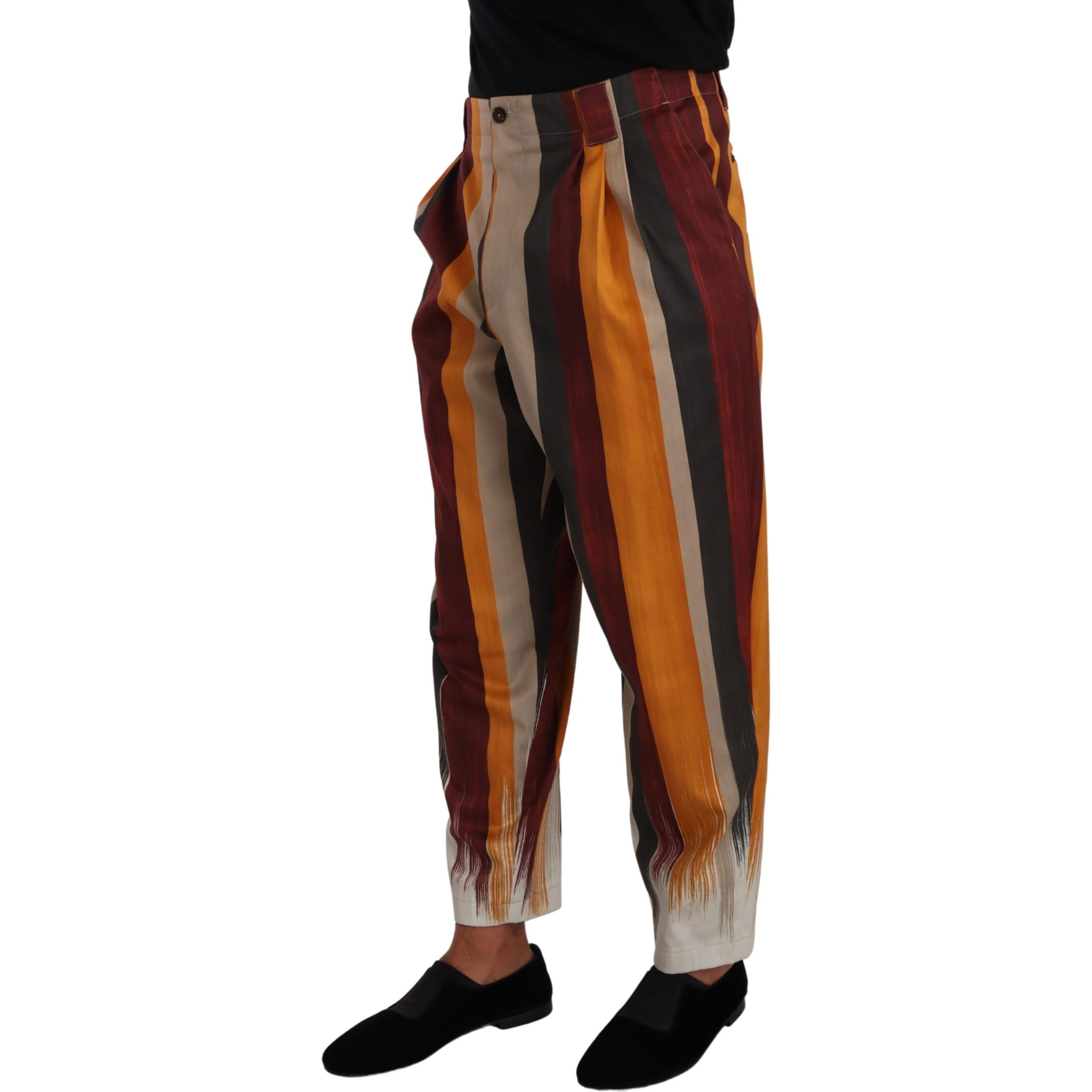 Multicolor Striped Cotton Tapered Trouser Pants