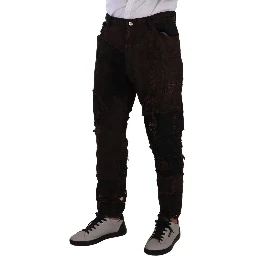 Brown Cotton Distressed Regular Denim Jeans