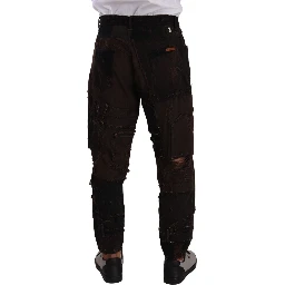 Brown Cotton Distressed Regular Denim Jeans