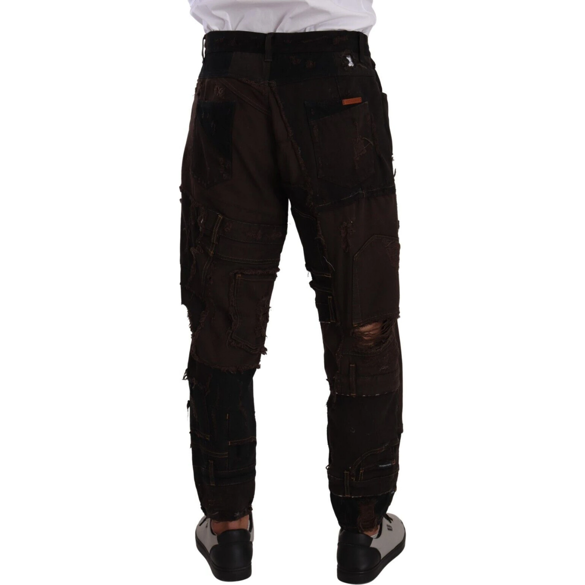 Brown Cotton Distressed Regular Denim Jeans