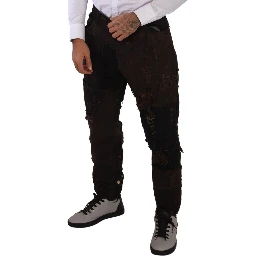 Brown Cotton Distressed Regular Denim Jeans