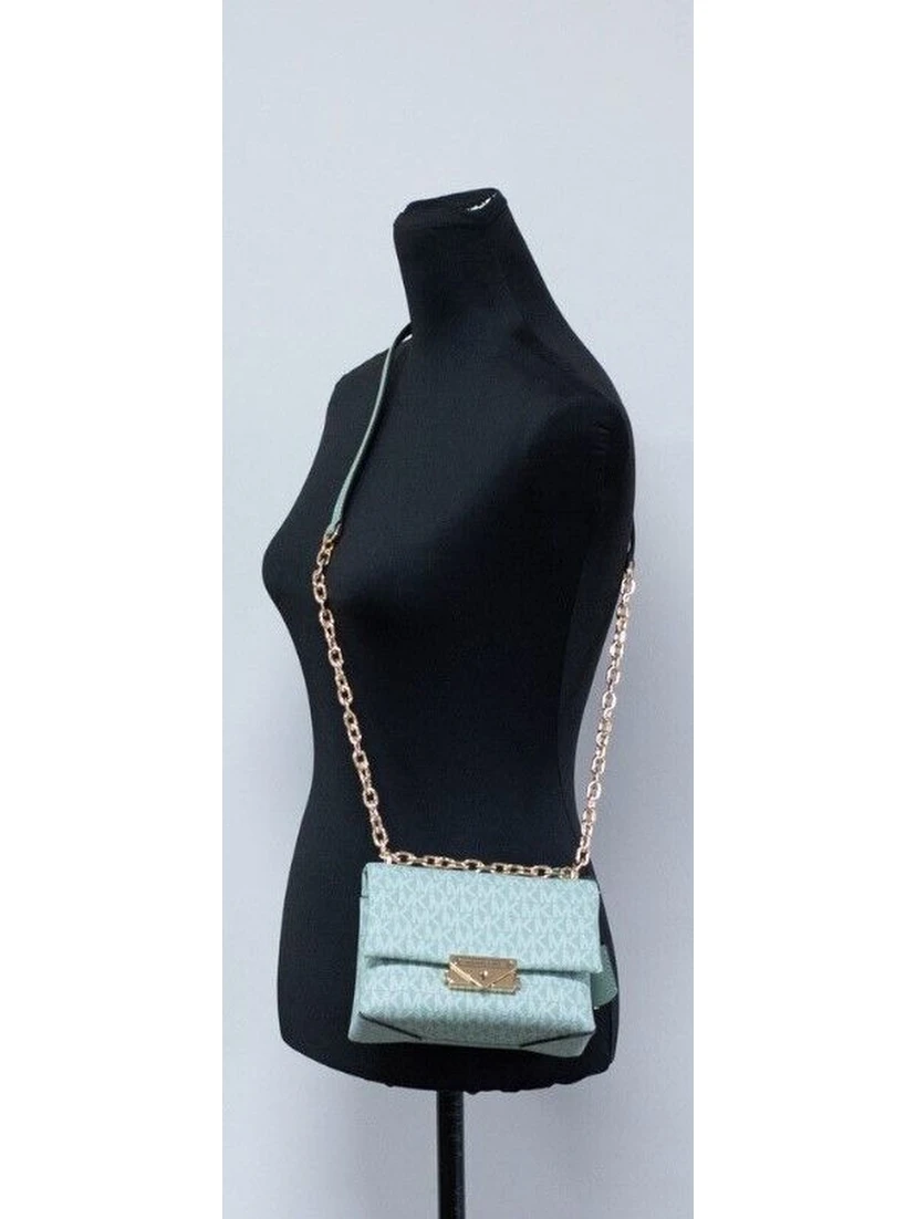 Cece Small Sea Green Signature PVC Convertible Flap Crossbody Bag