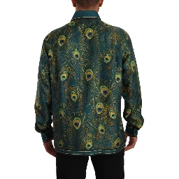 Peacock Feather Print Silk Pajama Mens Shirt