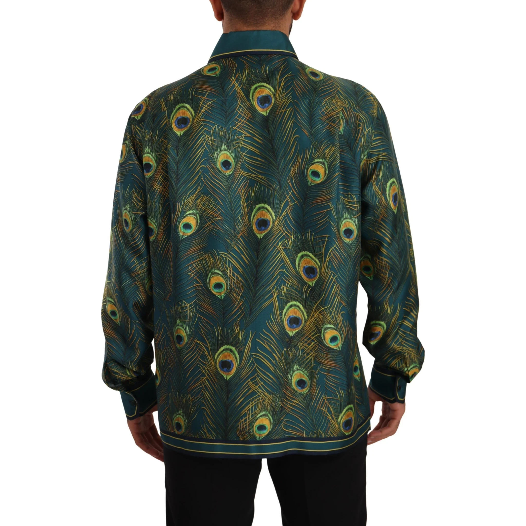 Peacock Feather Print Silk Pajama Mens Shirt