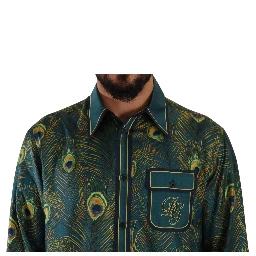 Peacock Feather Print Silk Pajama Mens Shirt