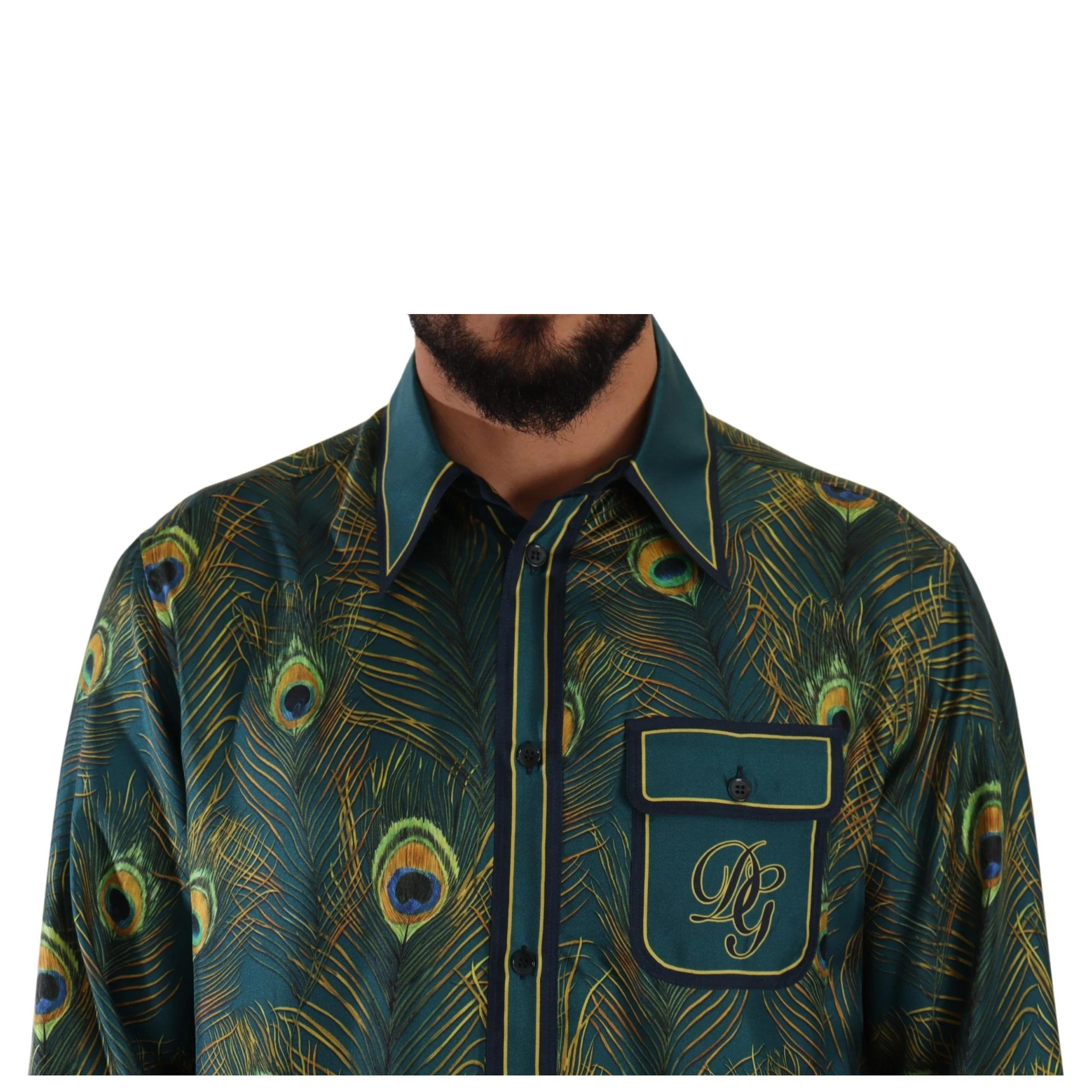 Peacock Feather Print Silk Pajama Mens Shirt