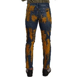 Blue Yellow Dye Cotton Skinny Men Denim Jeans