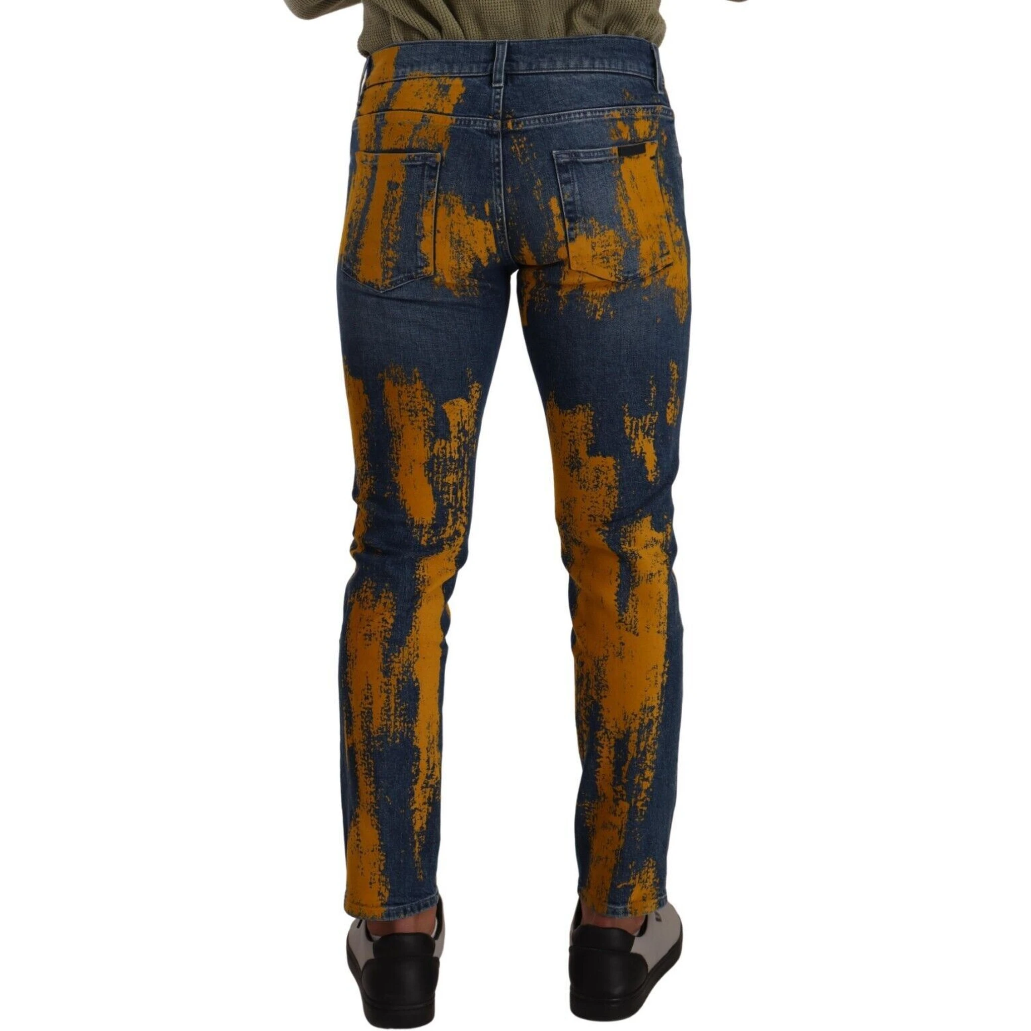Blue Yellow Dye Cotton Skinny Men Denim Jeans
