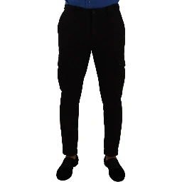 Black Viscose Skinny Cargo Trouser Pants