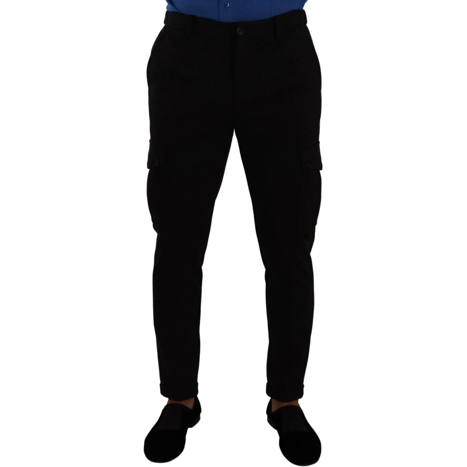 Black Viscose Skinny Cargo Trouser Pants