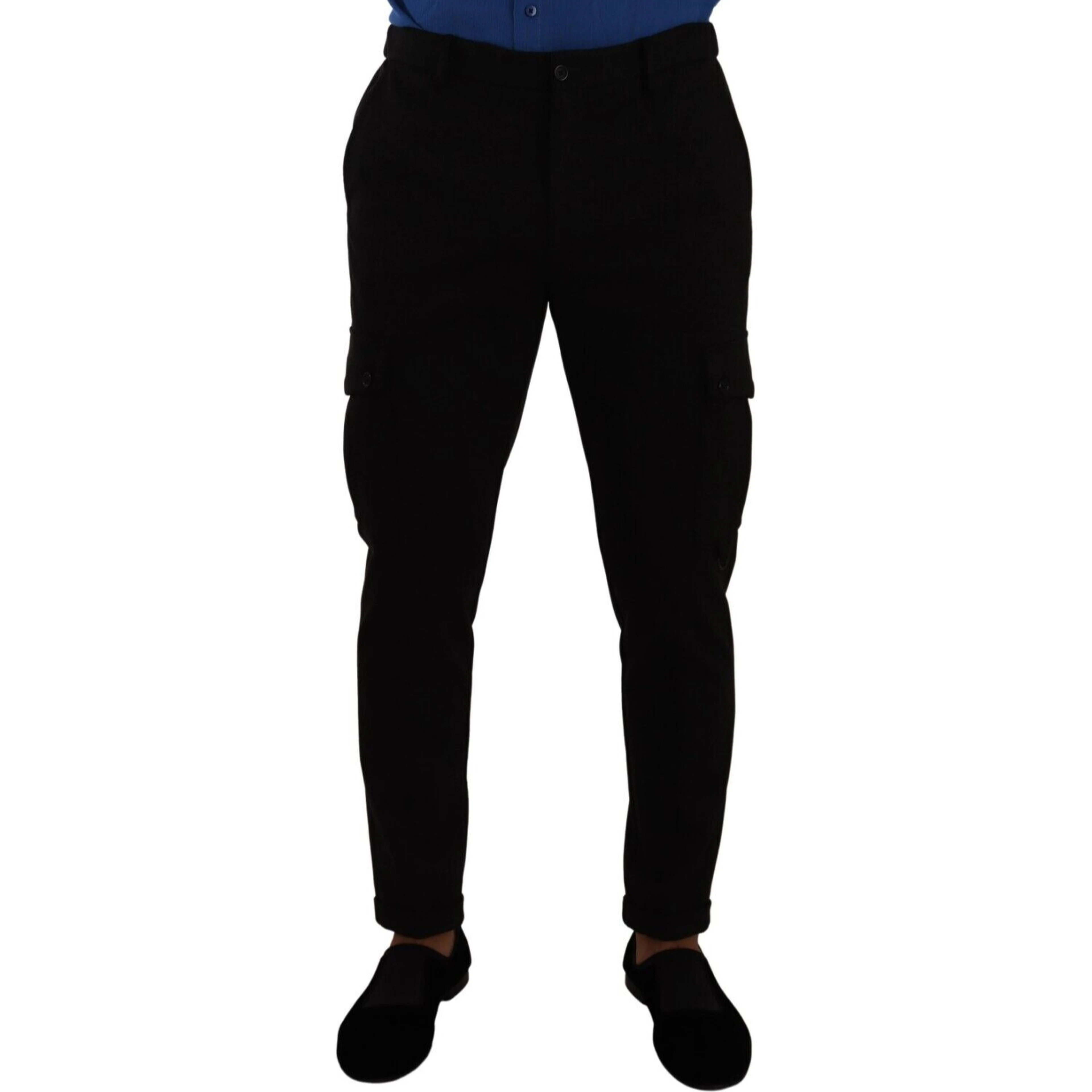 Black Viscose Skinny Cargo Trouser Pants