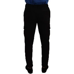 Black Viscose Skinny Cargo Trouser Pants