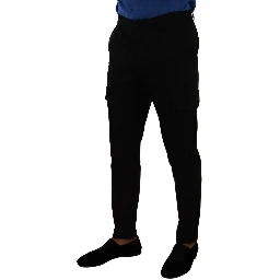 Black Viscose Skinny Cargo Trouser Pants
