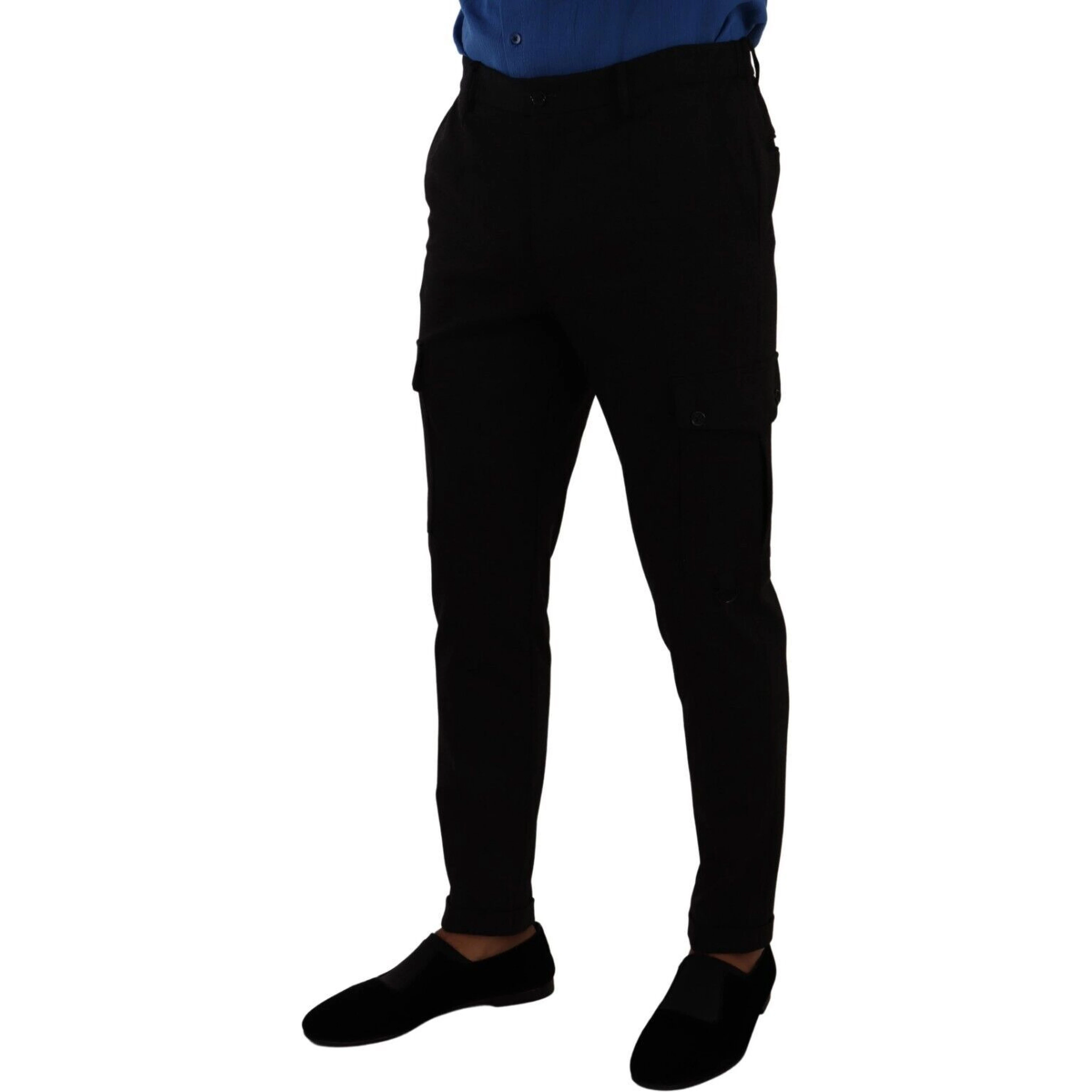 Black Viscose Skinny Cargo Trouser Pants