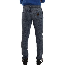 Blue Two Tone Tattered Cotton Slim Denim Jeans
