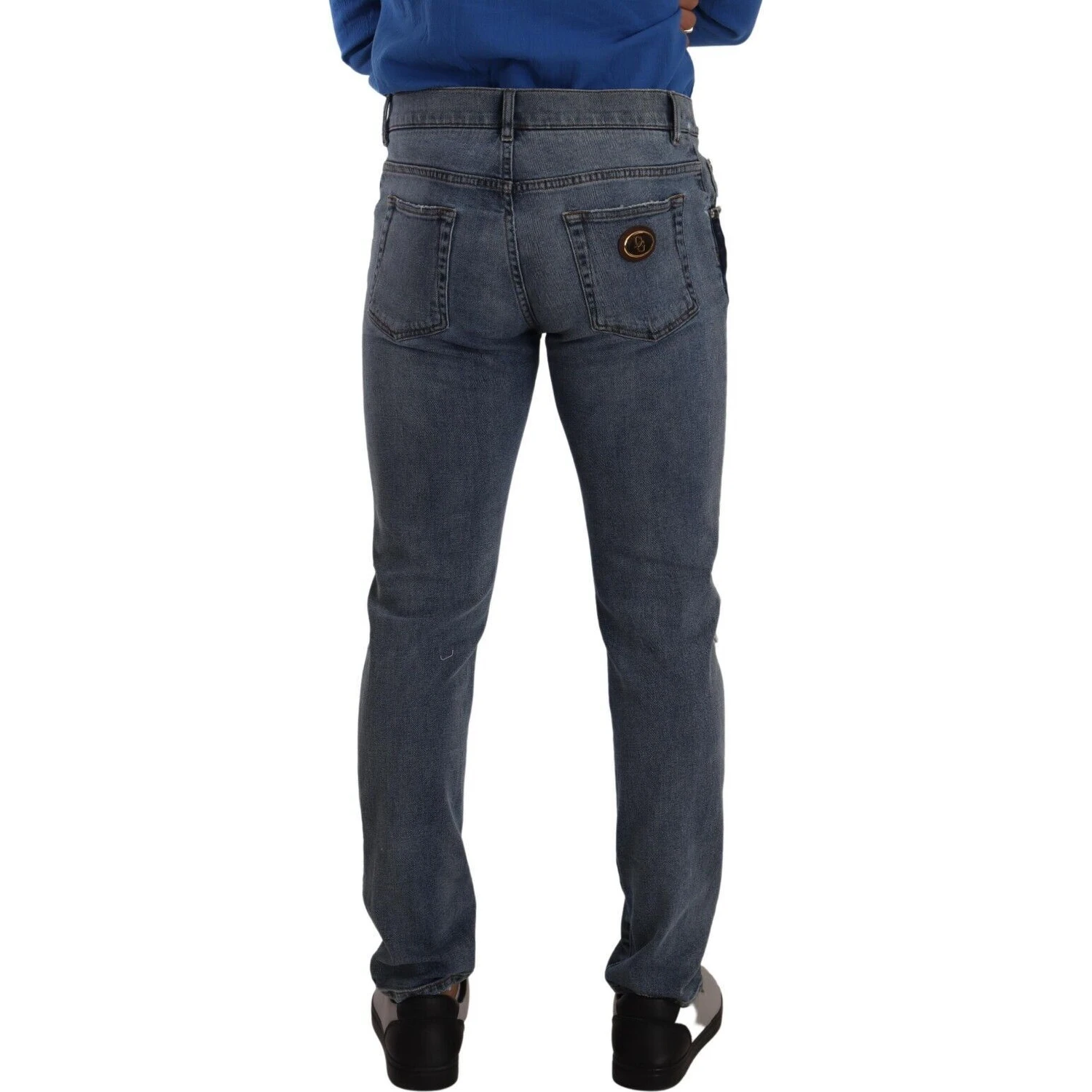 Blue Two Tone Tattered Cotton Slim Denim Jeans
