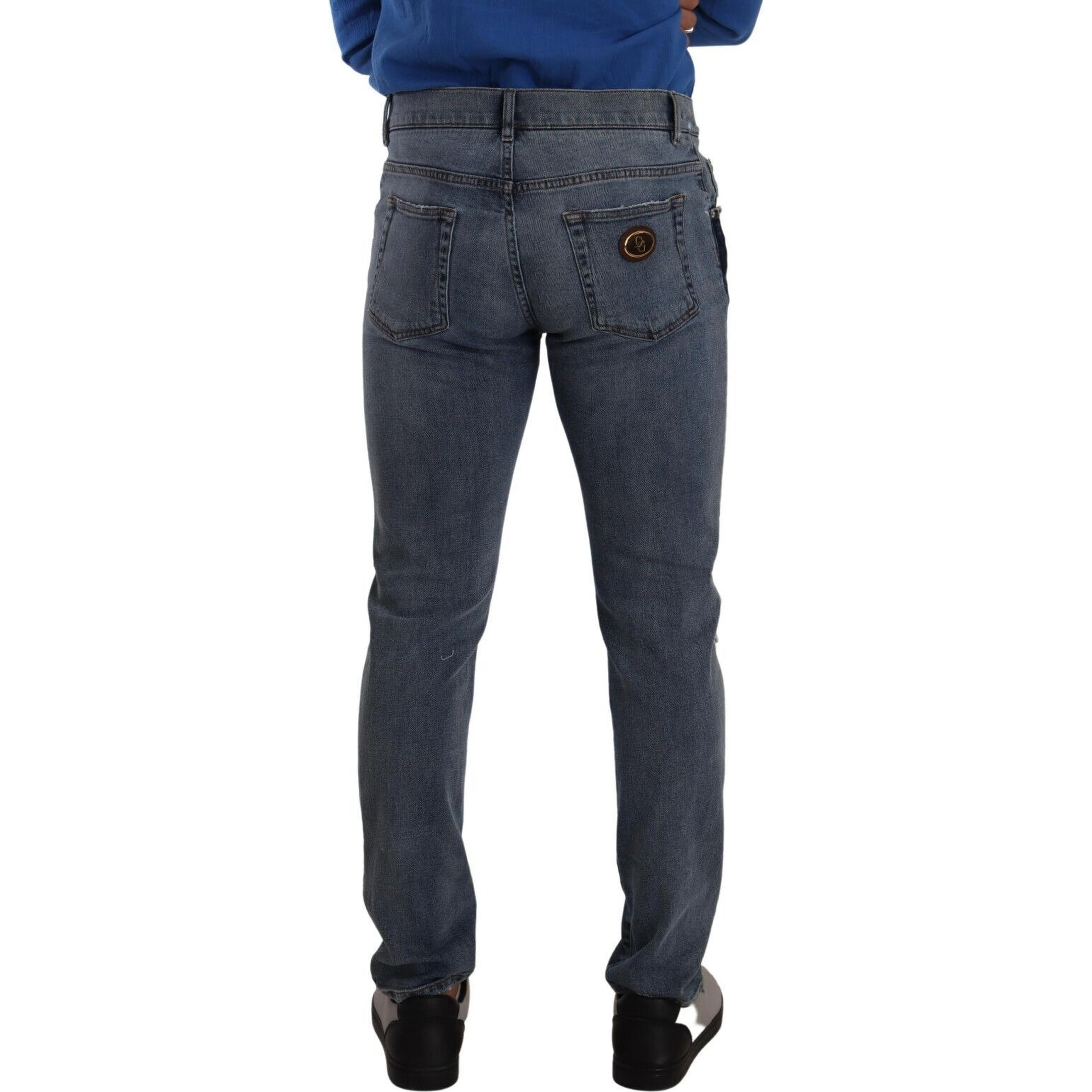 Blue Two Tone Tattered Cotton Slim Denim Jeans