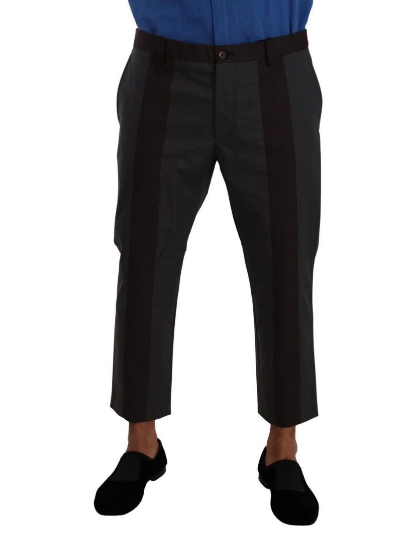 Gray Bordeaux Striped Cropped Trouser Pants