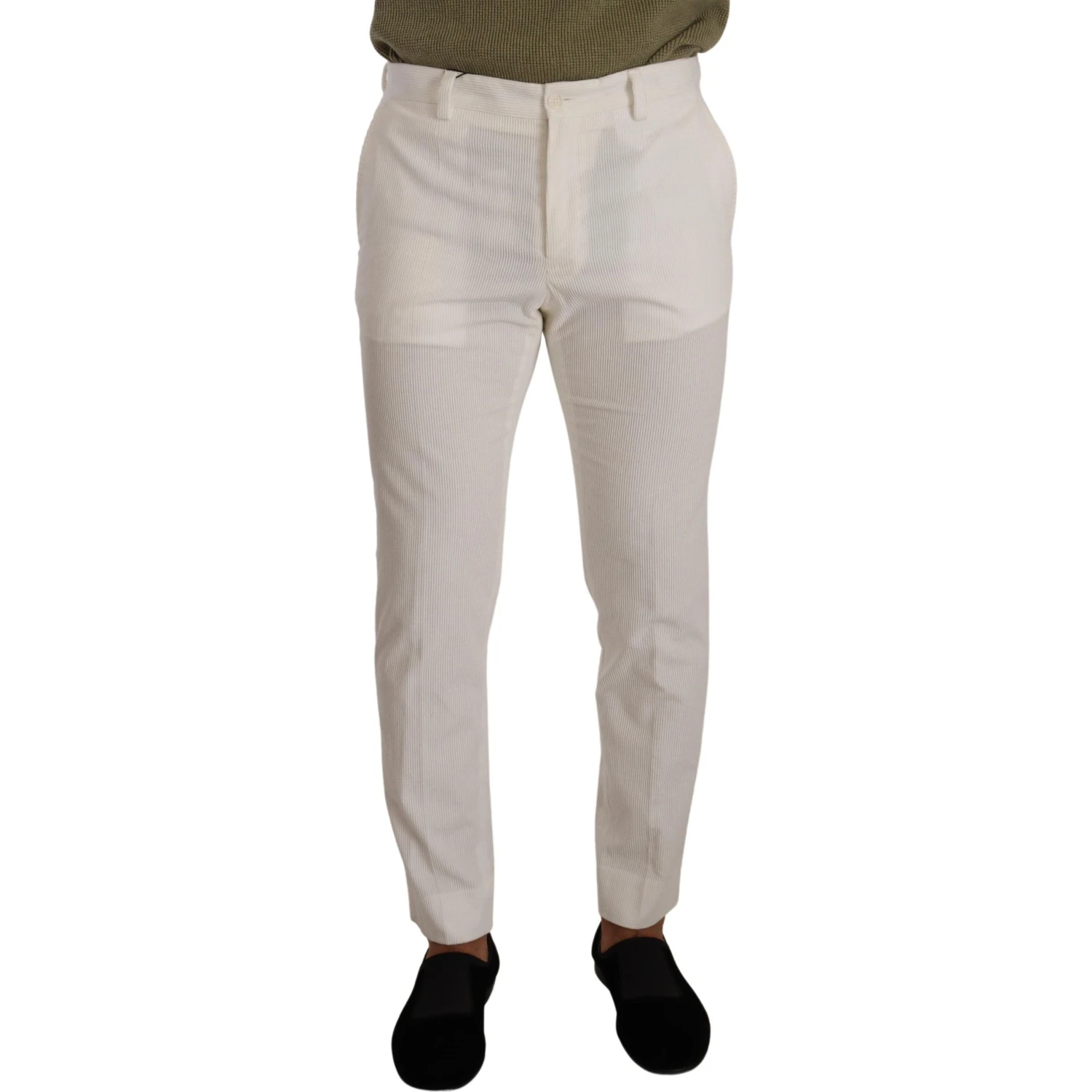 White Cotton Skinny Corduroy Trouser Pants