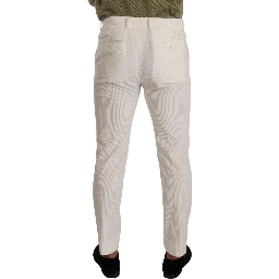 White Cotton Skinny Corduroy Trouser Pants