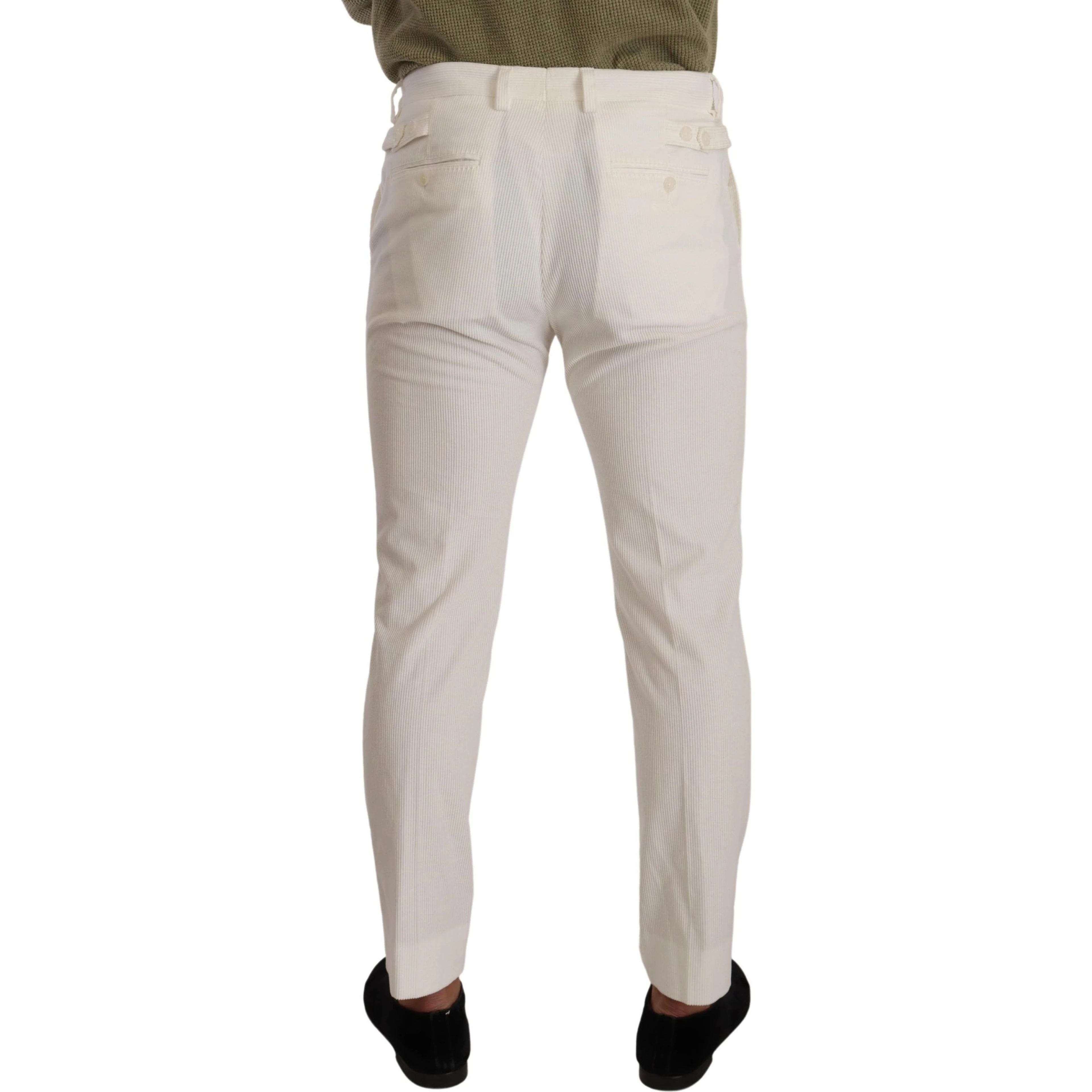 White Cotton Skinny Corduroy Trouser Pants