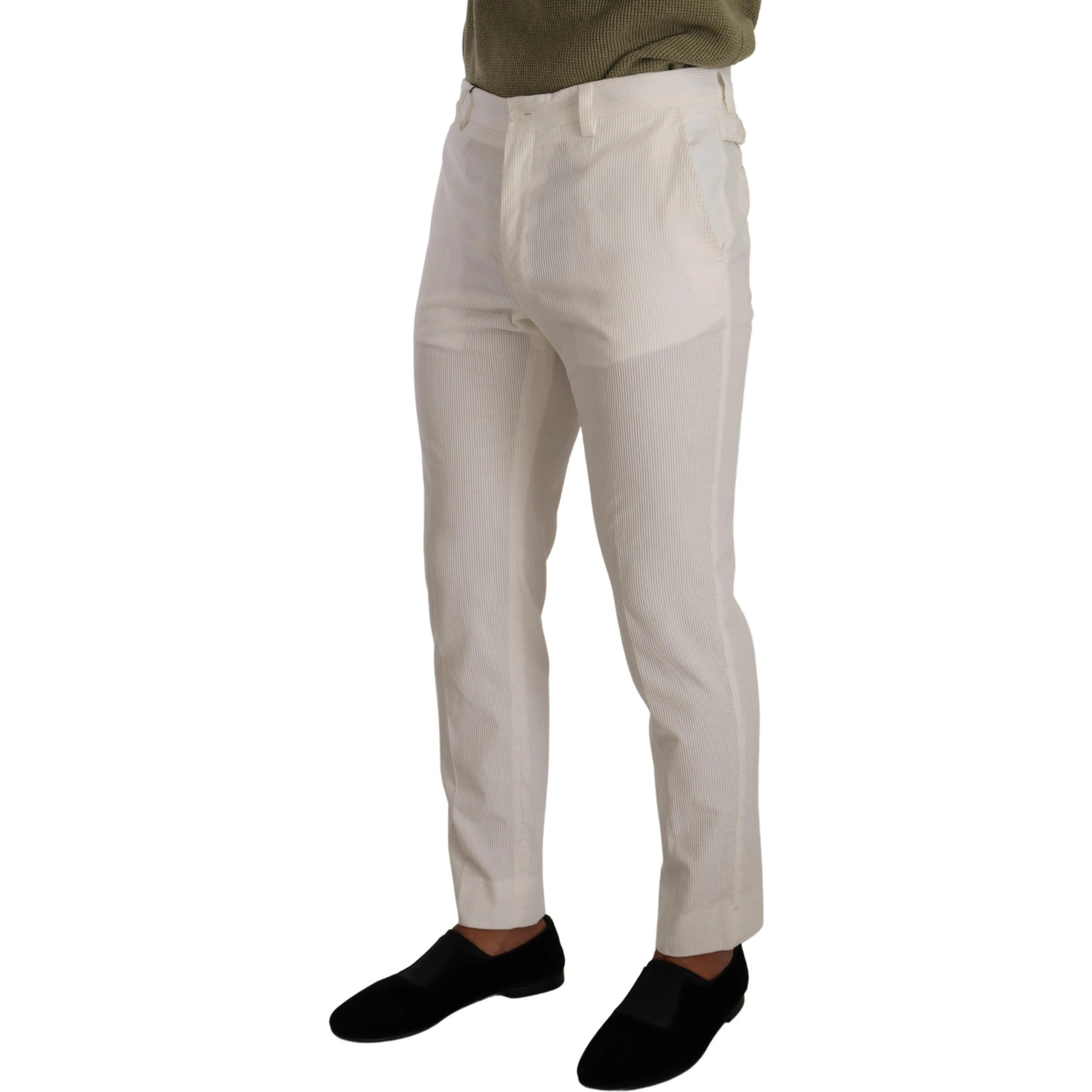 White Cotton Skinny Corduroy Trouser Pants
