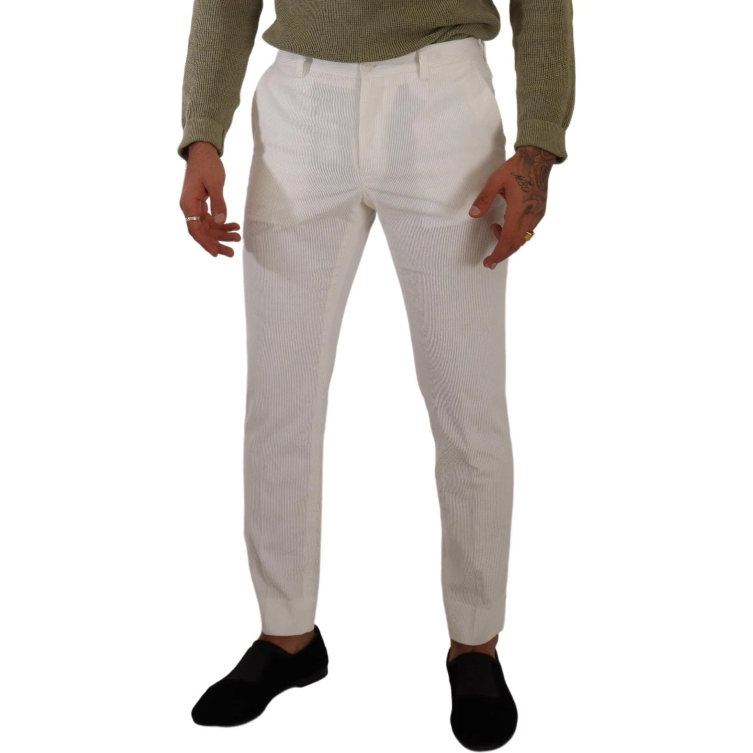 White Cotton Skinny Corduroy Trouser Pants
