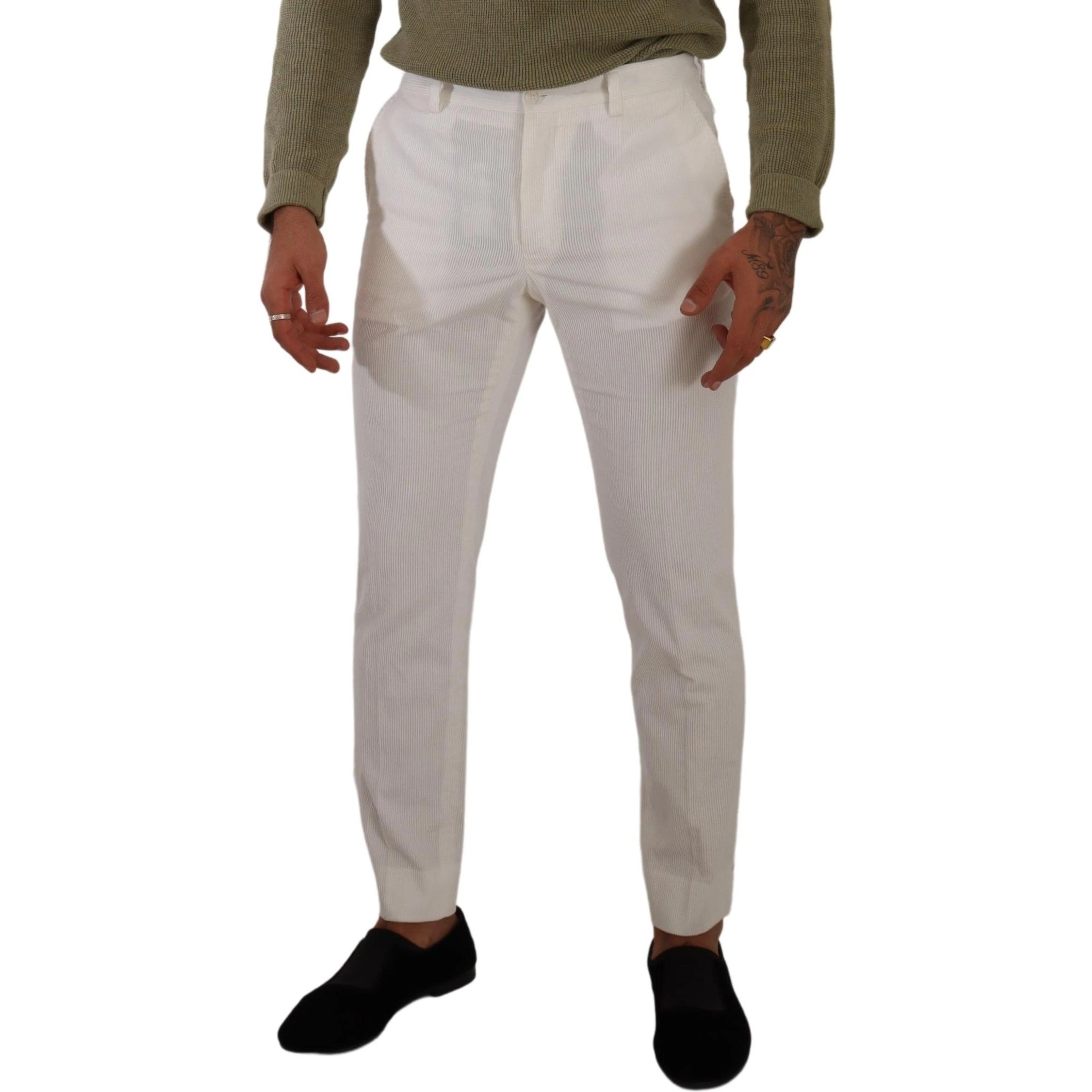 White Cotton Skinny Corduroy Trouser Pants