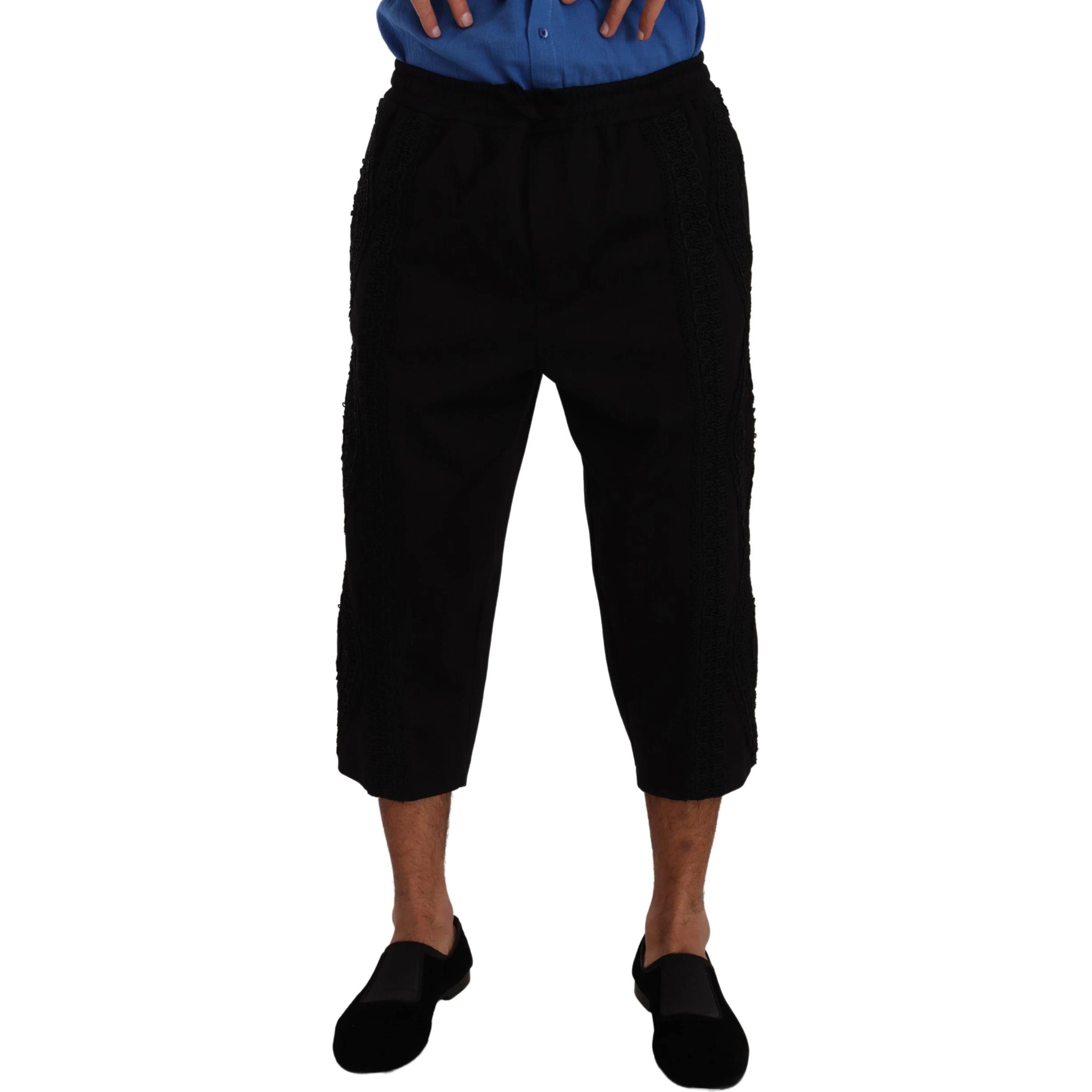 Black Cotton Torero Cropped Short Trouser Pants