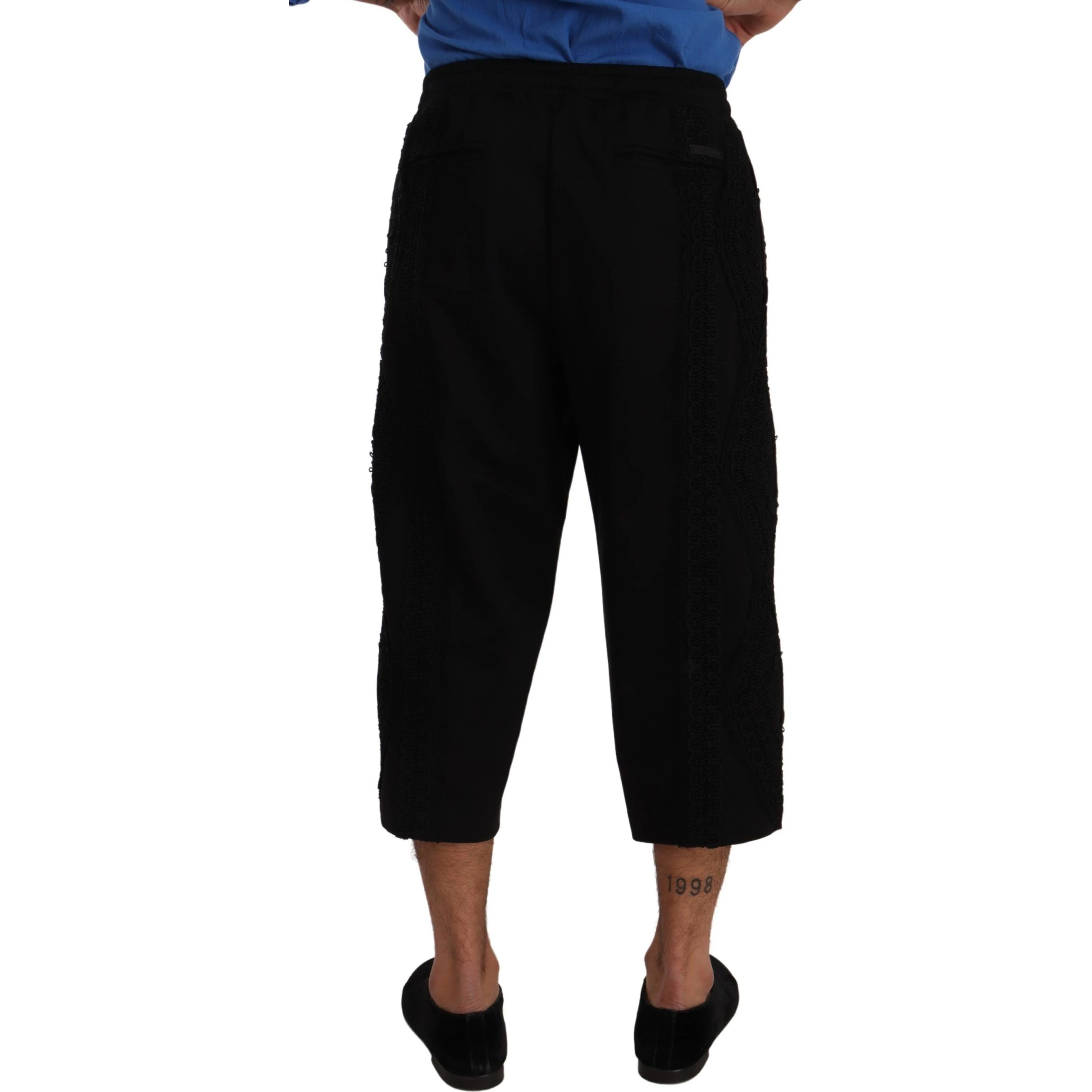 Black Cotton Torero Cropped Short Trouser Pants