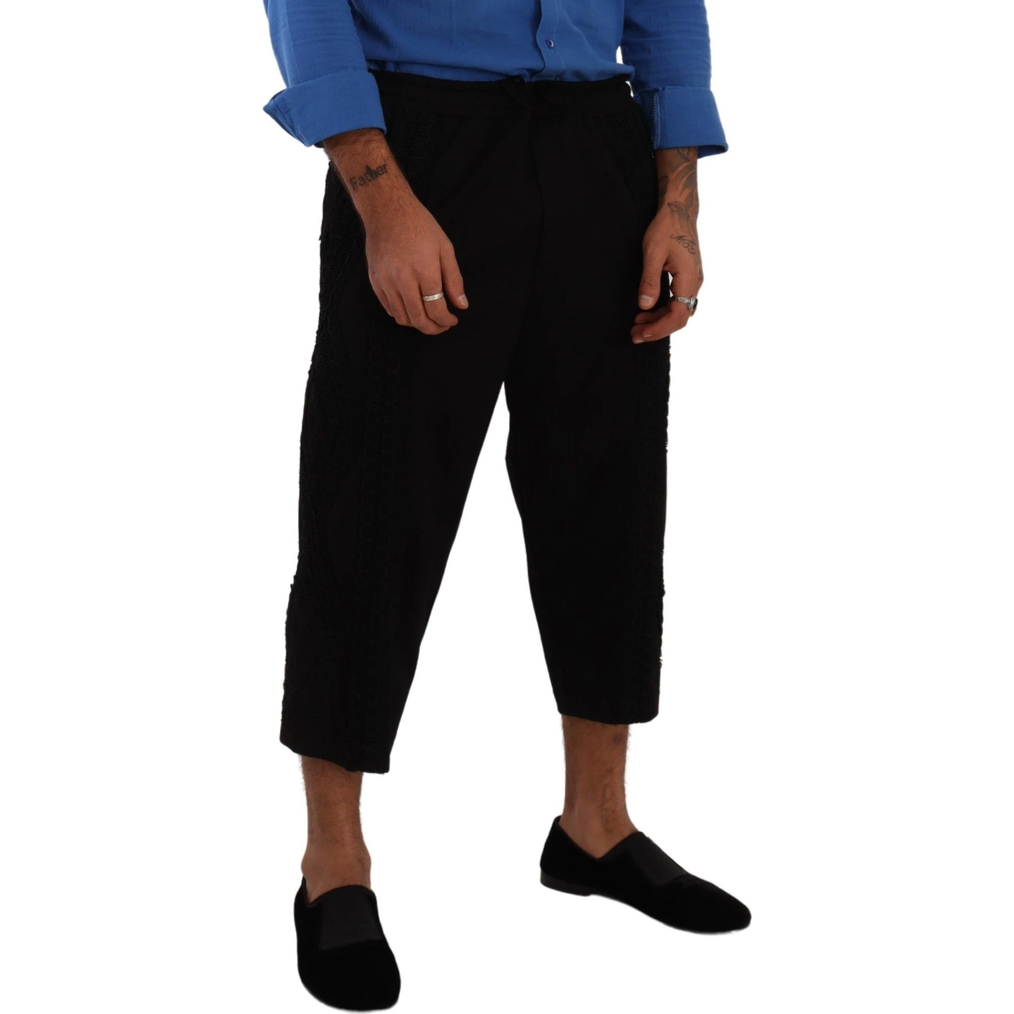 Black Cotton Torero Cropped Short Trouser Pants