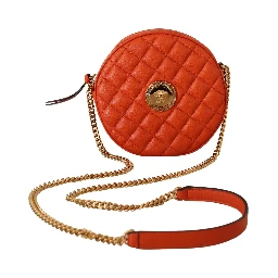 Red Nappa Leather Medusa Round Crossbody Bag