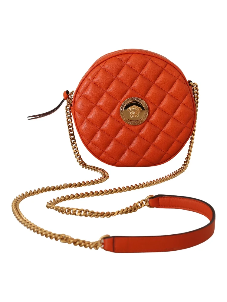 Red Nappa Leather Medusa Round Crossbody Bag
