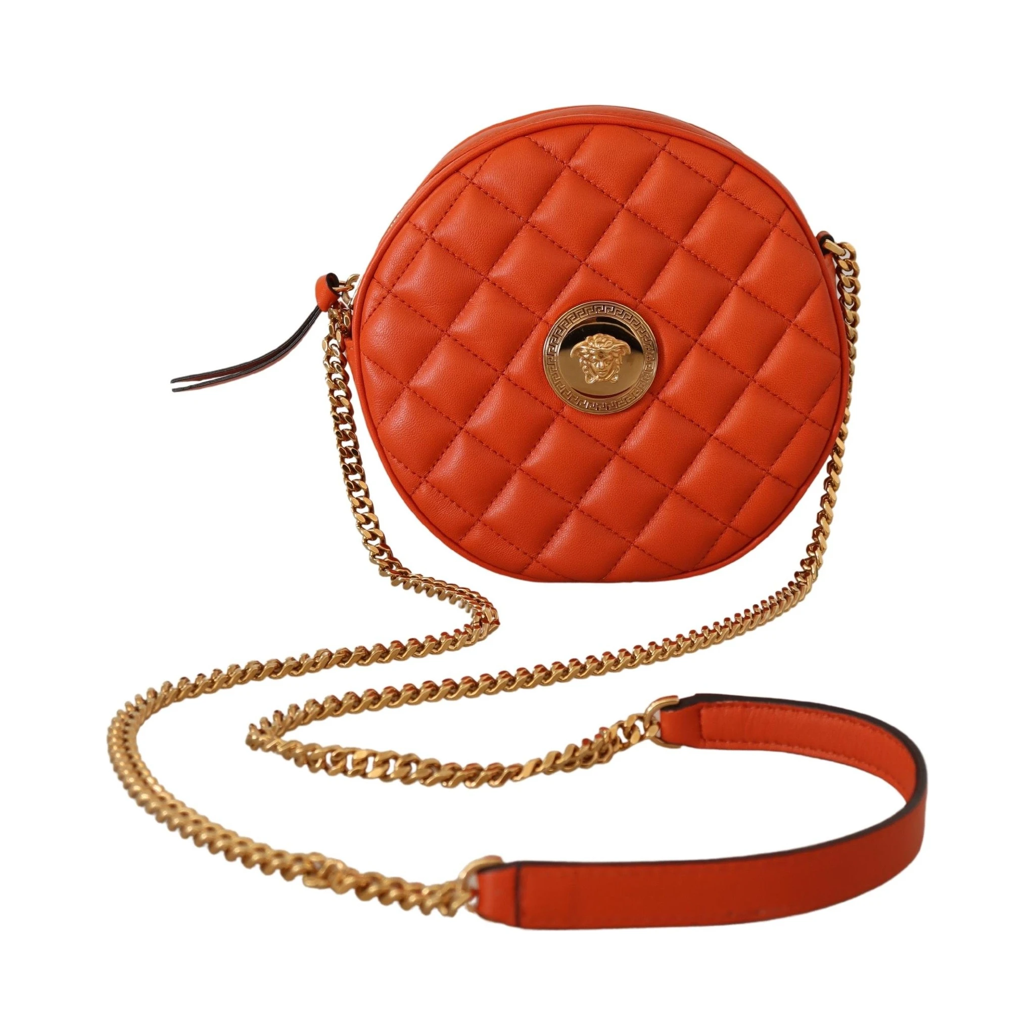 Red Nappa Leather Medusa Round Crossbody Bag