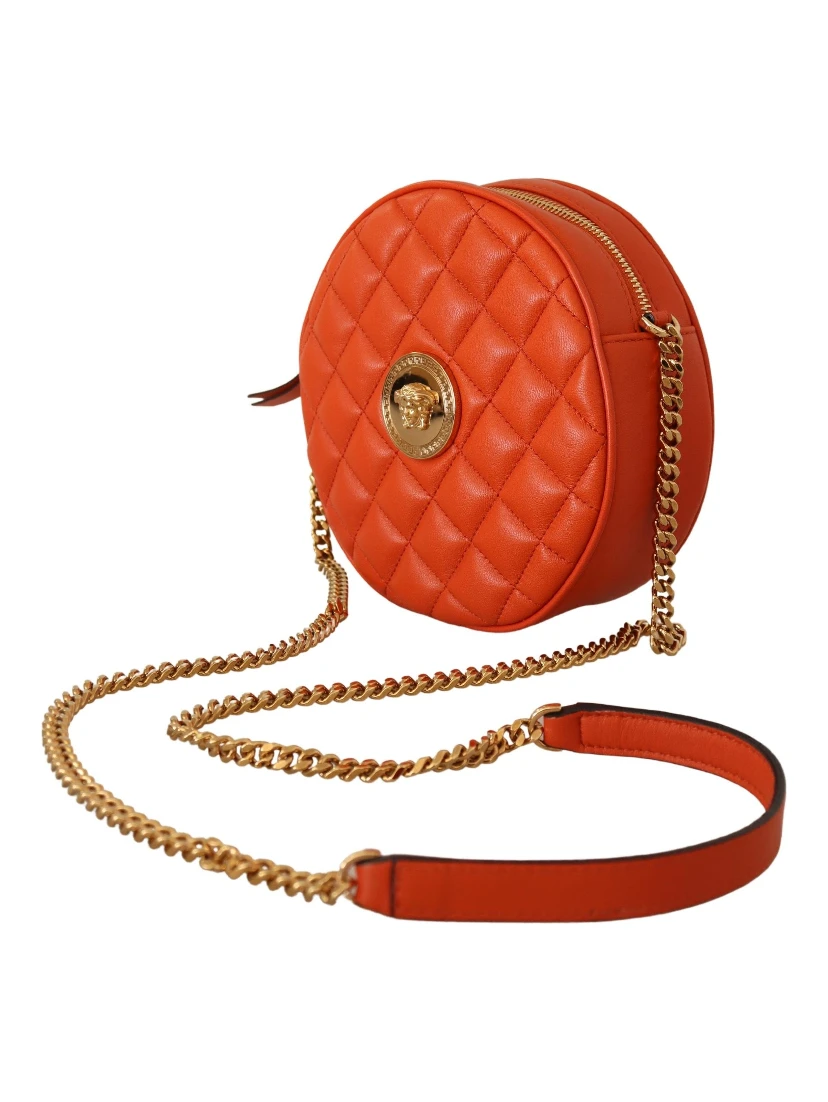 Red Nappa Leather Medusa Round Crossbody Bag