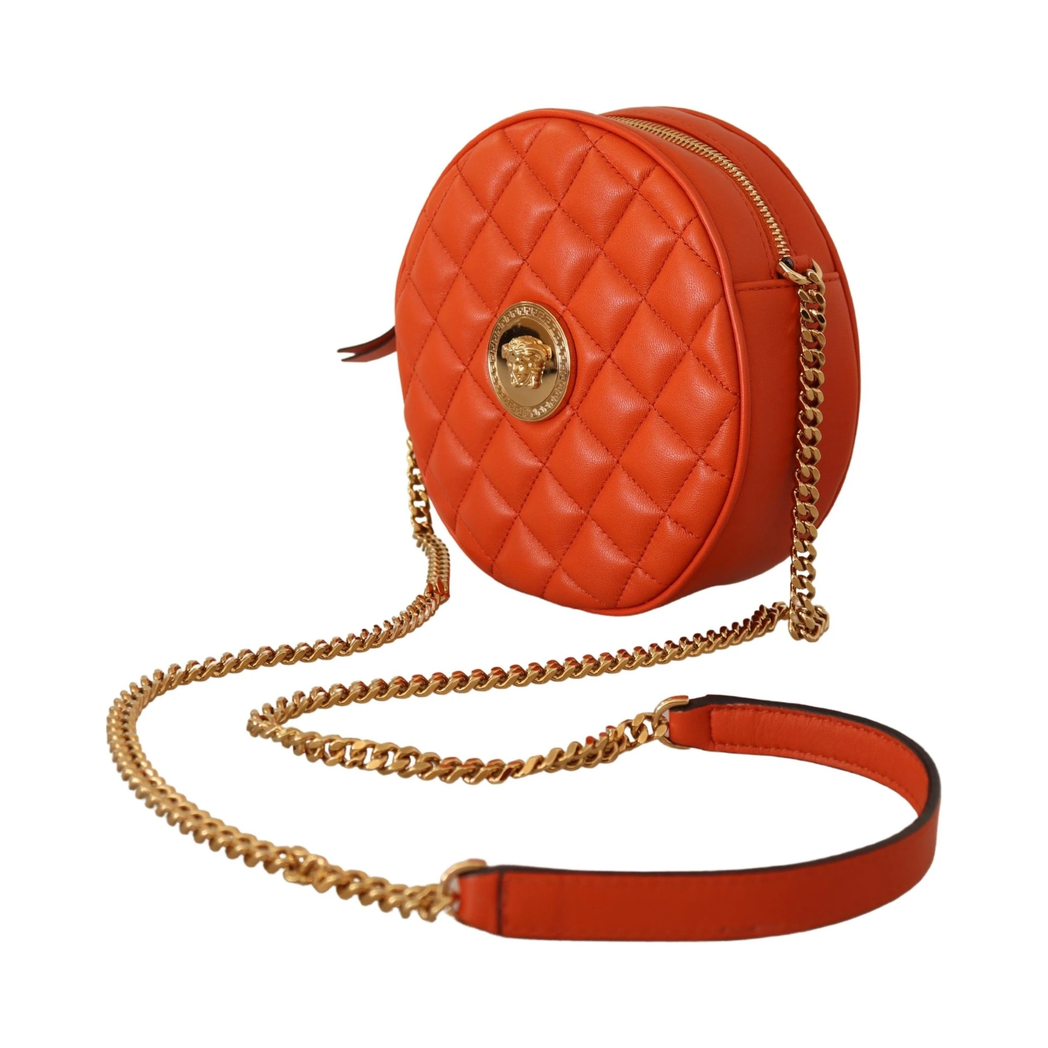 Red Nappa Leather Medusa Round Crossbody Bag
