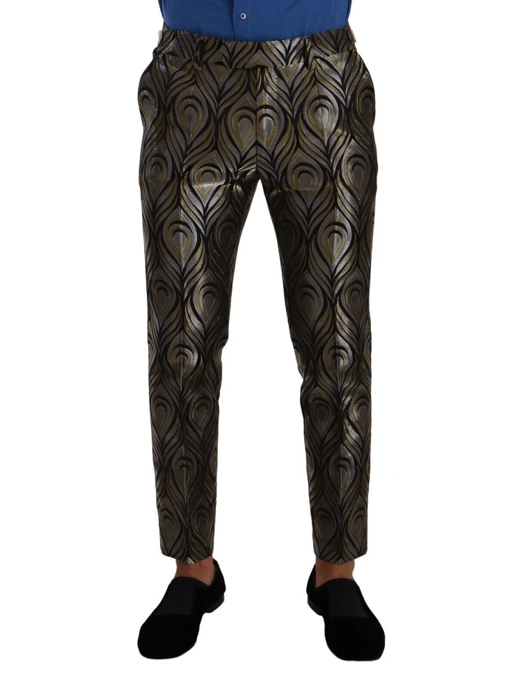 Silver Gold Jacquard Men Trouser Dress Pants