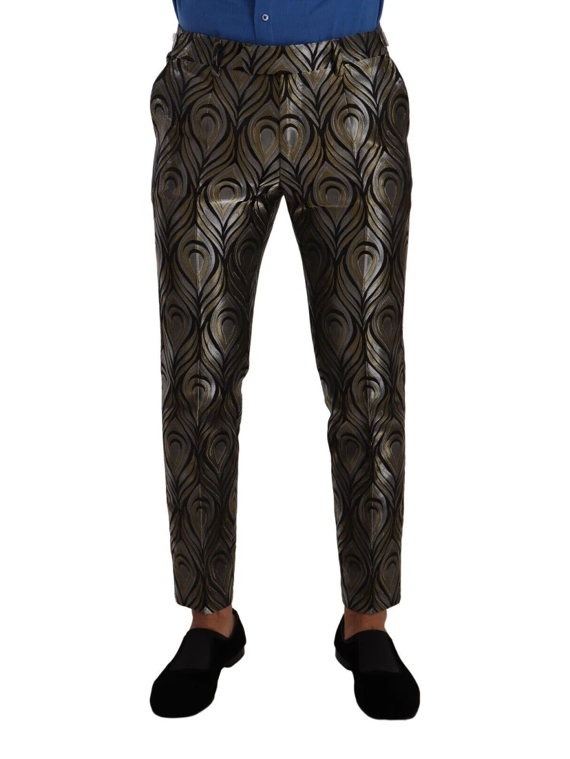 Silver Gold Jacquard Men Trouser Dress Pants