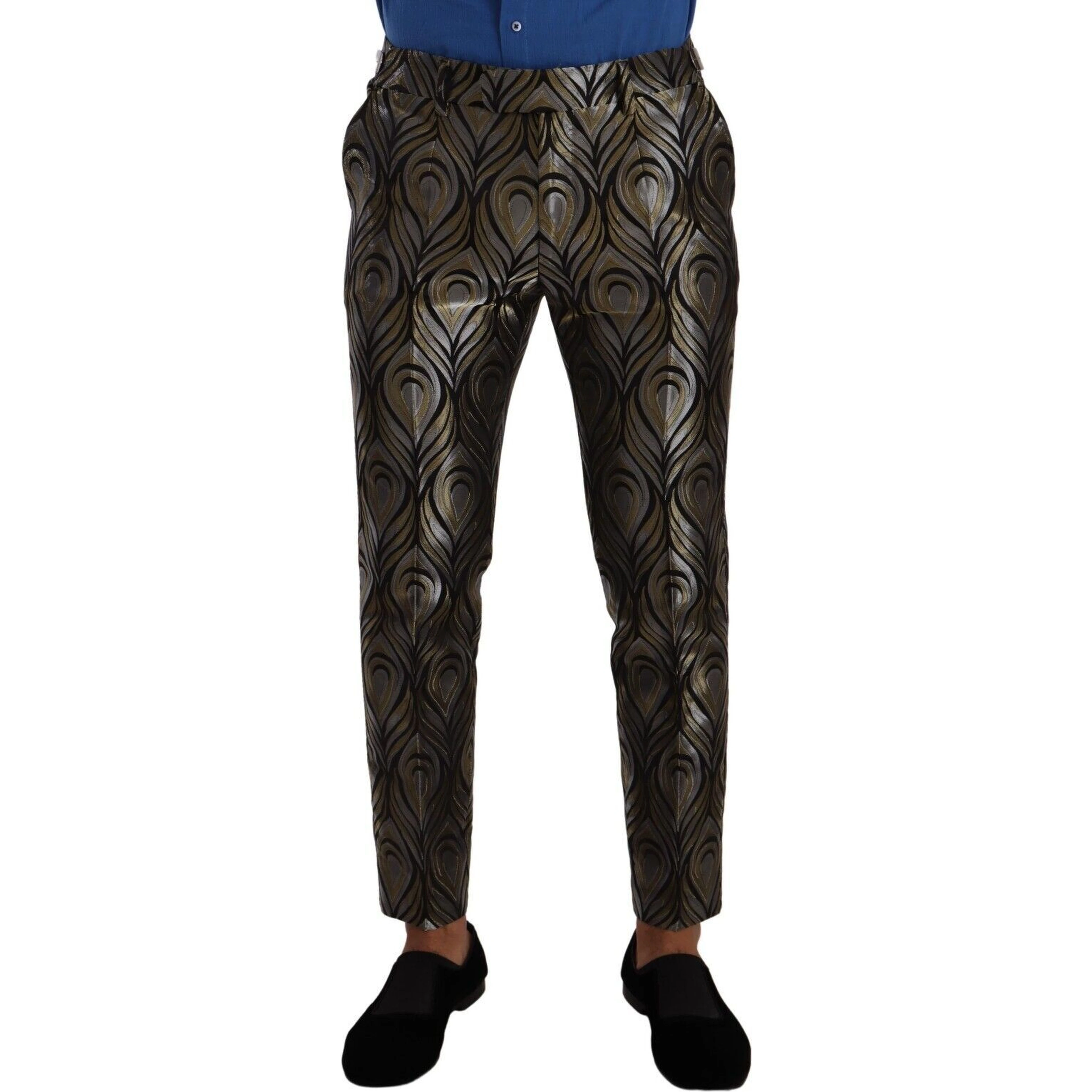 Silver Gold Jacquard Men Trouser Dress Pants
