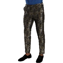 Silver Gold Jacquard Men Trouser Dress Pants