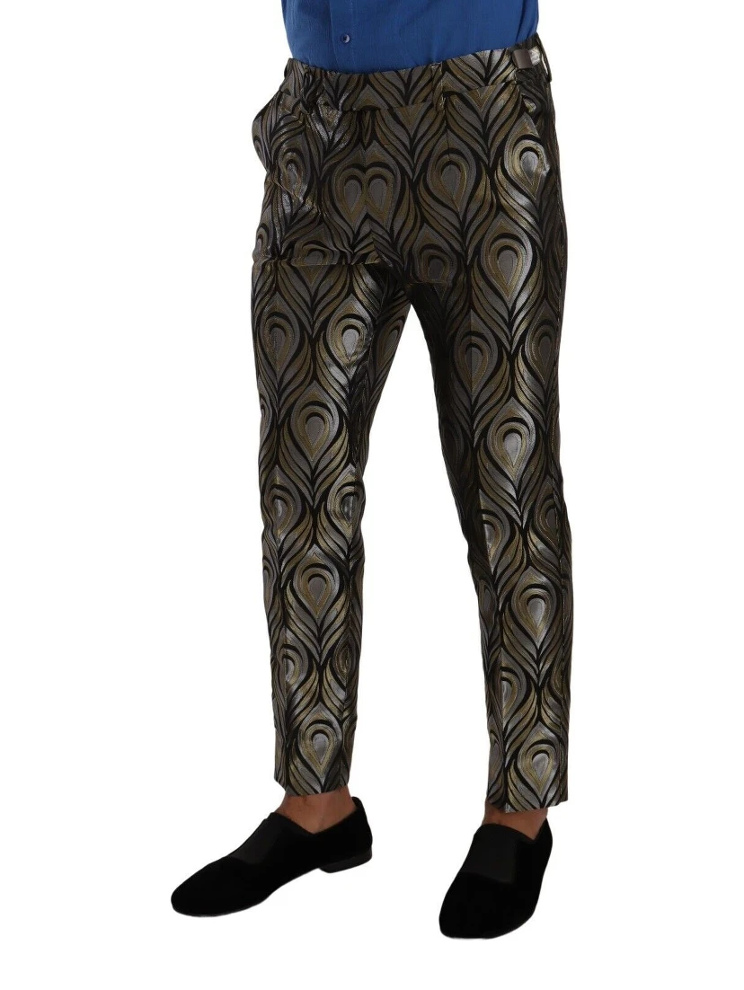 Silver Gold Jacquard Men Trouser Dress Pants